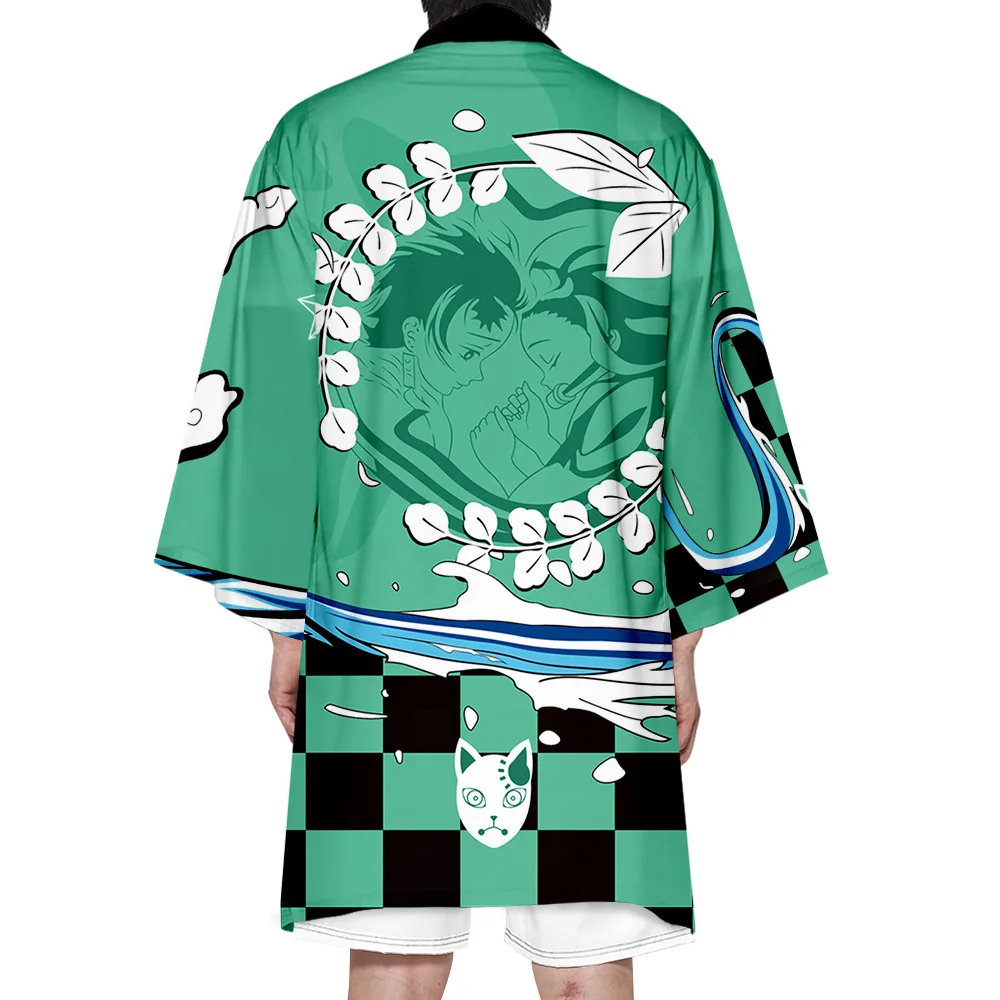 Iblis avcısı Cosplay Pelerin Kimono Kimetsu hiçbir Yaiba Kamado Tanjirou Sabito Kostüm Cadılar Bayramı Uzun Haori Üstleri Yetişkin Çocuklar için