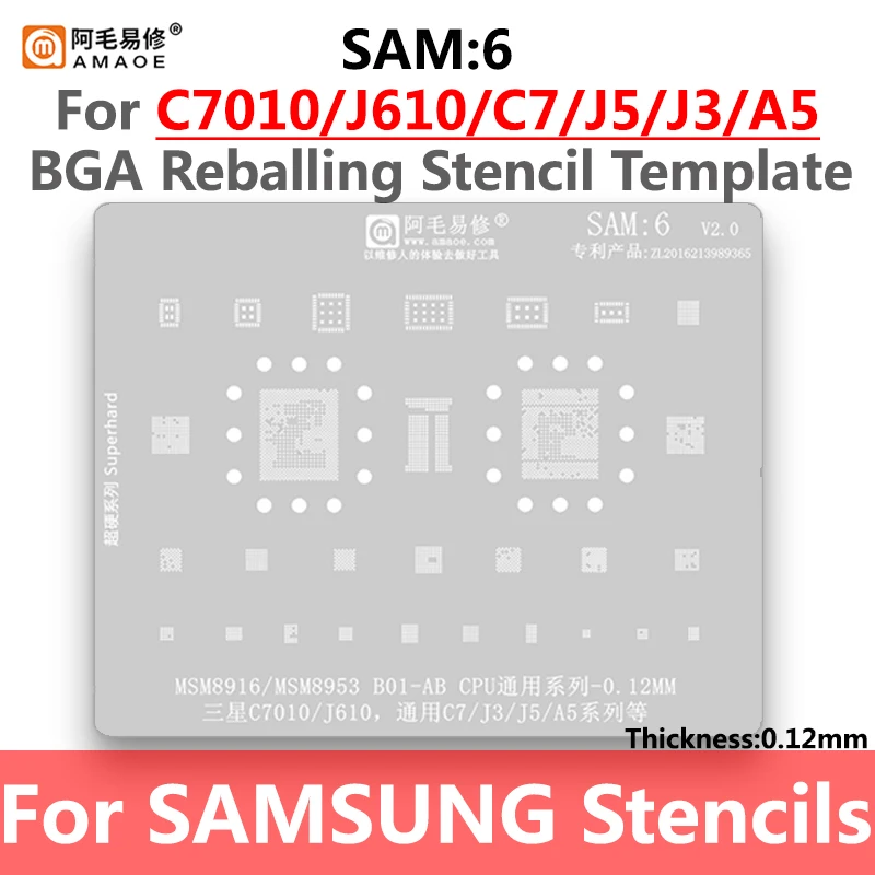 Amaoe SAM6 BGA Reballing Şablon Samsung C7 J3 J5 A5 C7010 J610 B01-AB MSM8916 MSM8953 CPU Reballing Dikim Teneke Net IC