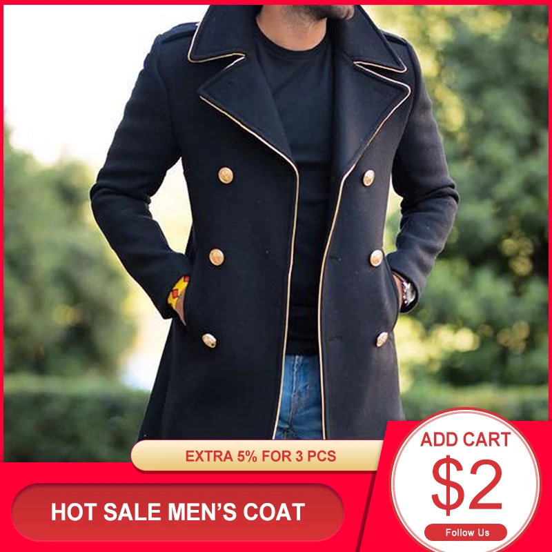 Erkek Uzun Ceketler Sonbahar yün paltolar Uzun Kollu Düğme Moda Yaka Retro Erkek Giyim 2021 Yeni Karışımları Rahat Kış Giyim