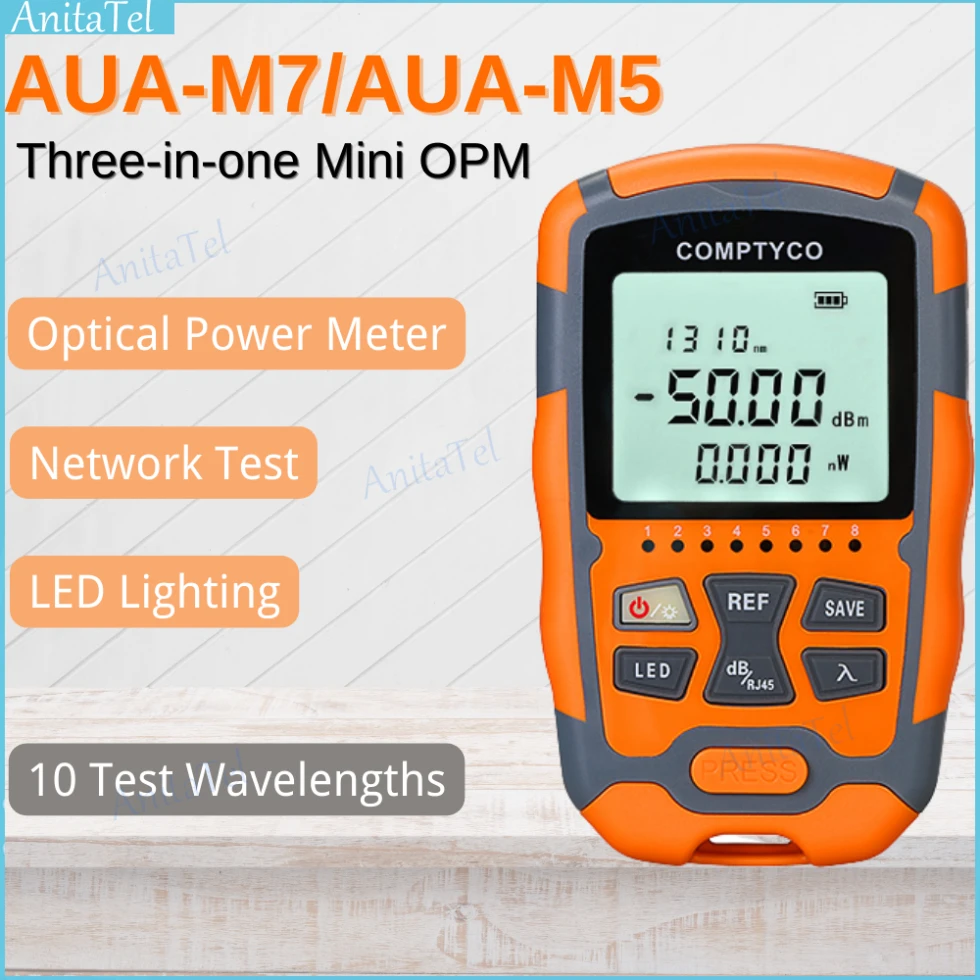 AUA-M7 / AUA-M5 Mini OPM Optik Güç Ölçer OPM-70dBm~ + 10dBm Fiber Optik Kablo Test Cihazı SC / FC / ST Evrensel arabirim Konektörü