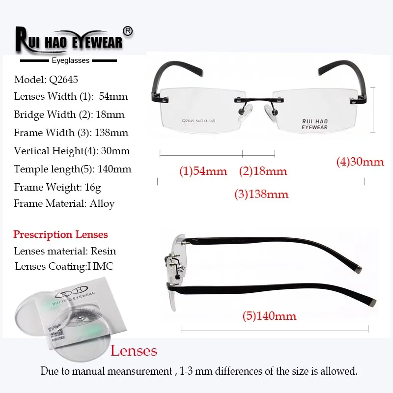 Çerçevesiz Gözlük Çerçeve Dolgu Miyopi Reçete Lensler Özelleştirmek Gözlük Rui Hao Gözlük Reçine Lensler İlerici Gözlük