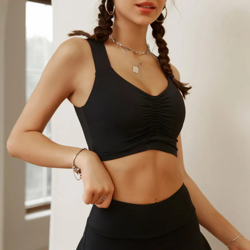 YUSHUHUA Yelek Tarzı Spor Sutyeni Üst Kadın Ezme Detay Ön Yoga İç Çamaşırı Geniş Omuz Askısı Spor Salonu İç Çamaşırı XL