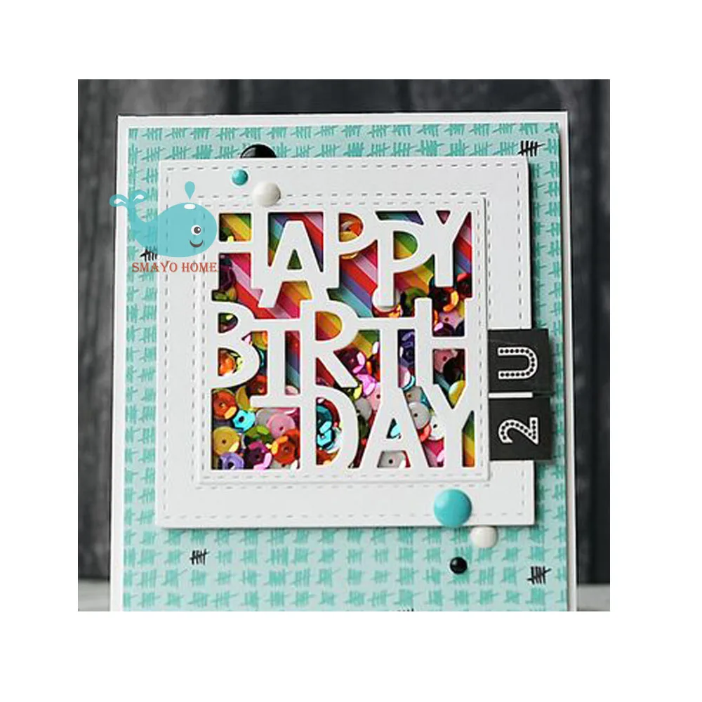 Içi boş mutlu doğum günü Kesme Ölür Çerçeve DIY Scrapbooking Kart Albümü Kabartma El Sanatları Kalıp Kesim Yeni