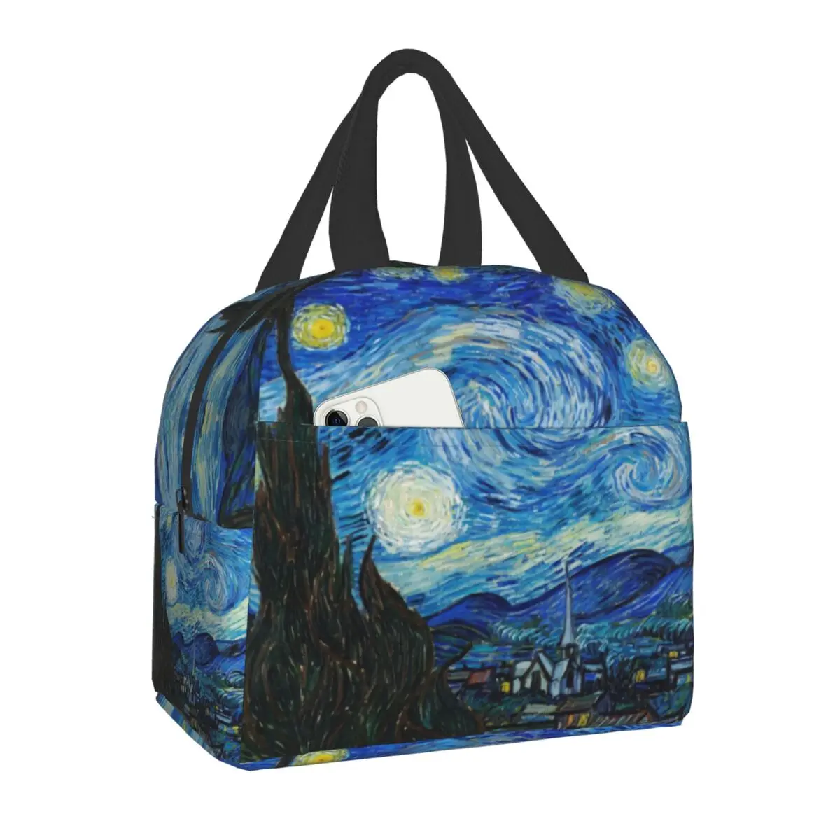 Van Gogh Yıldızlı Gece Yalıtımlı yemek taşıma çantası Kadınlar için Okul Taşınabilir Termal Soğutucu Badem Çiçekleri Çiçekler Sanat yemek kabı