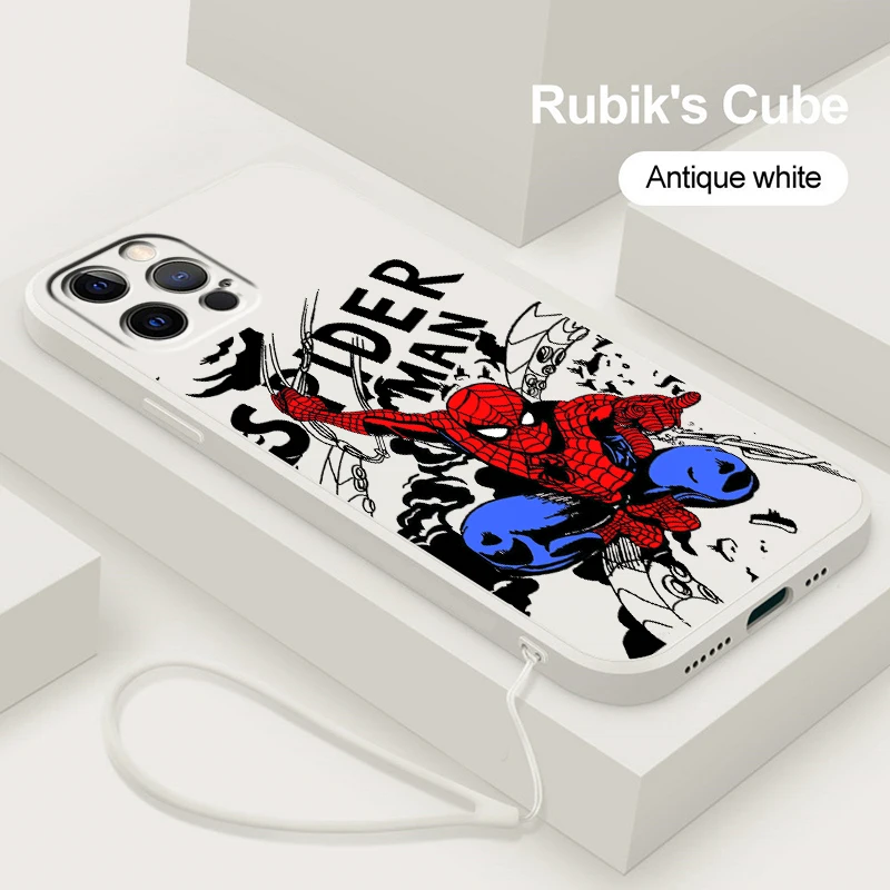 Marvel Sevimli Örümcek adam Süper Kahraman Kılıf Apple iPhone 14 13 12 Mini 11 Pro XS MAX XR X 8 7 6S SE Artı Sıvı Halat Telefon Kapağı