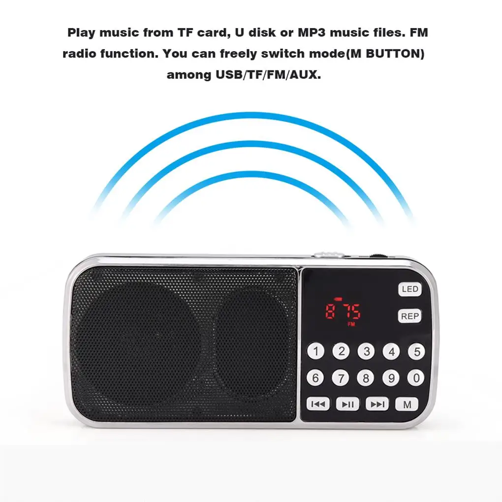 Taşınabilir Dijital ses müzik Çalar hoparlör LED el feneri desteği FM Radyo TF Kart USB AUX