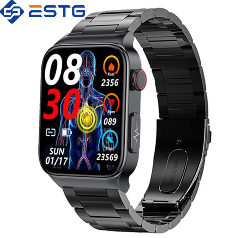 E500 akıllı saat Kan Şekeri EKG Kan Basıncı Vücut Sıcaklığı Erkekler Spor İzci High End Sağlık İzleme Smartwatch