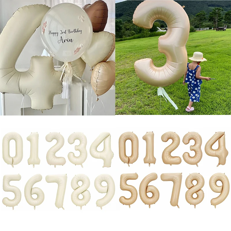 32/40 inç Dev Dijital Numarası helyum balonları Krem Karamel Renk Mutlu Doğum Günü Düğün Parti Süslemeleri Bebek Duş balonlar
